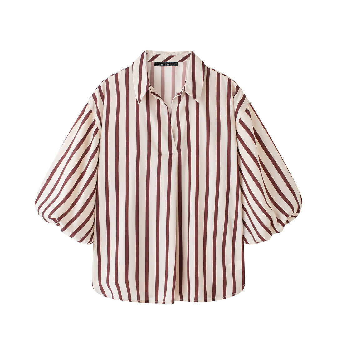 Damen Gestreifte Oversize-Bluse mit Ballonärmeln Drune