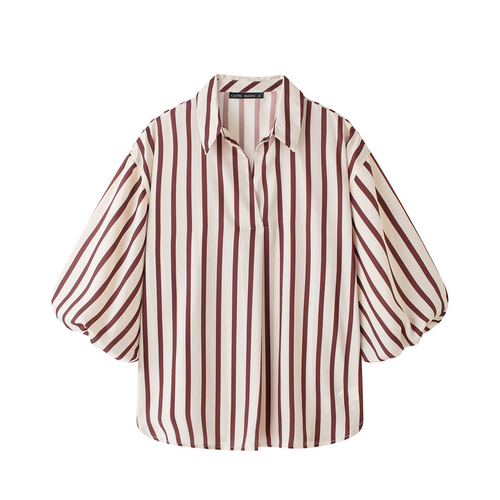 Damen Gestreifte Oversize-Bluse mit Ballonärmeln Drune