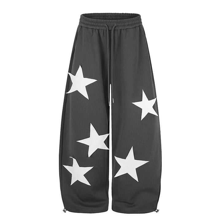 Damen weite Stern-Print Jogginghose mit Tunnelzug, Kordel und verstellbarem Saum Drune