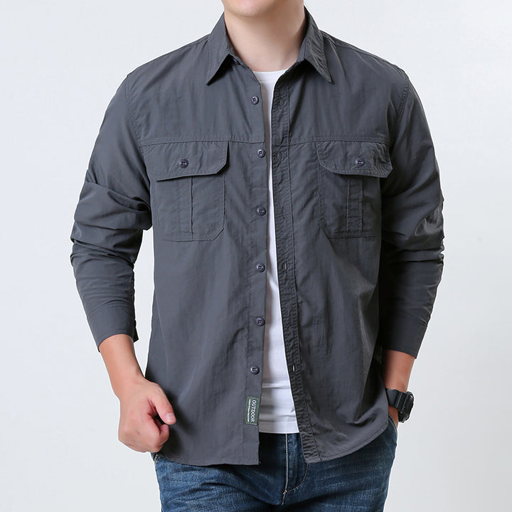 Herren nan leichtes Outdoor-Hemdjacke mit doppelten Klappentaschen, knöpfbarer Front und atmungsaktivem Technikstoff Drune