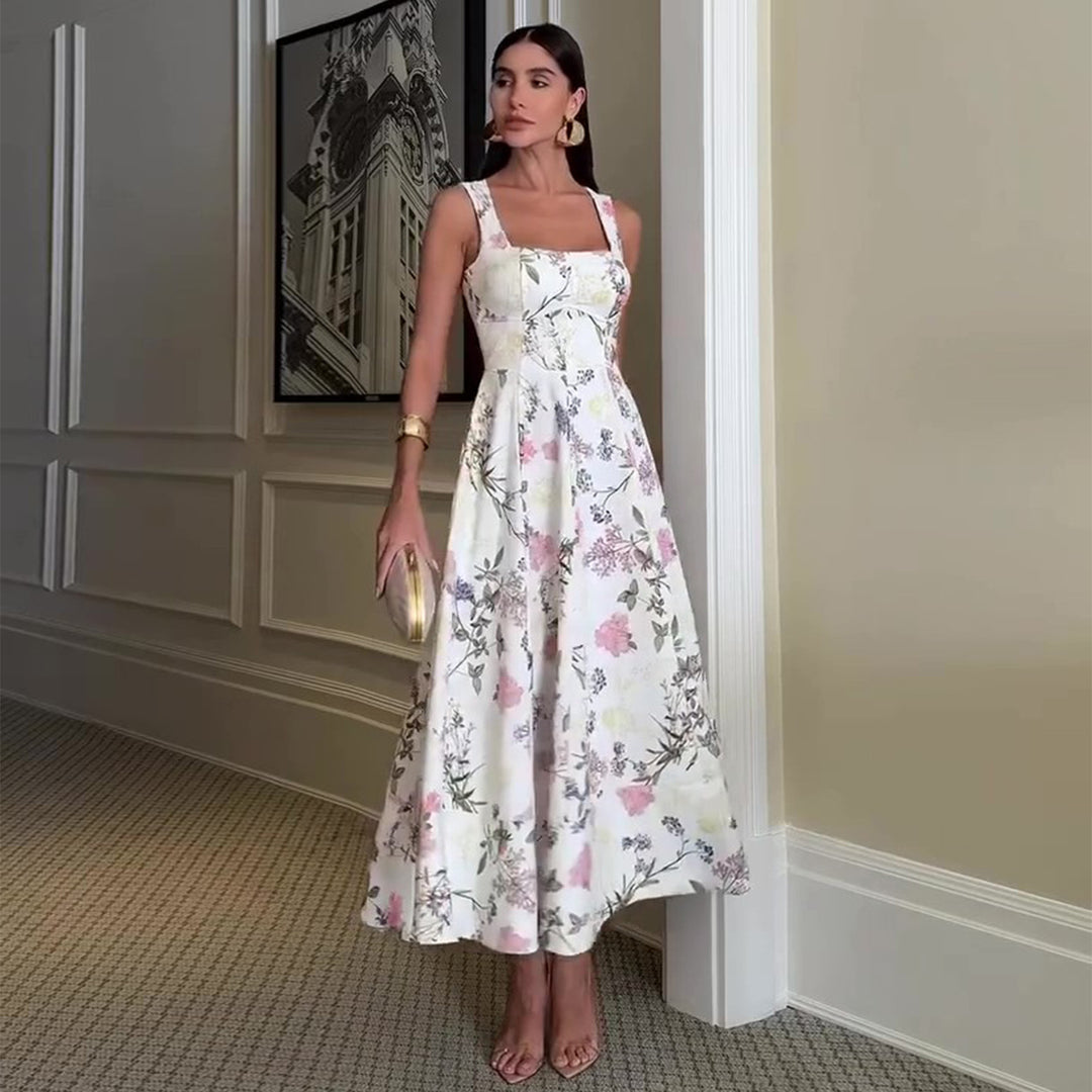 Damen Maxikleid mit quadratischem Ausschnitt und zartem Blumenmuster Drune
