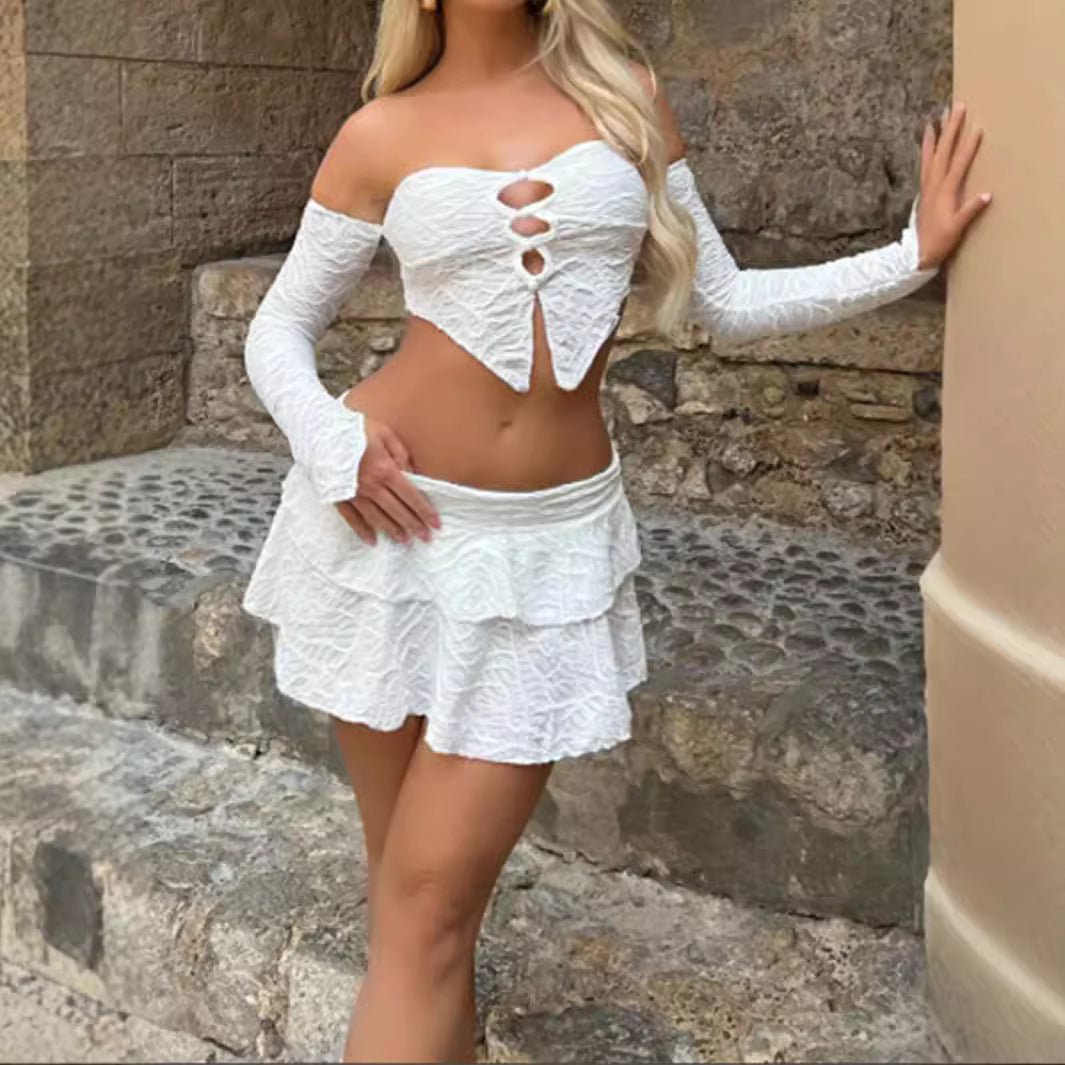 Damen Cropped Oberteil mit einzigartigem Knotendesign und raffinierten Ärmeln Drune