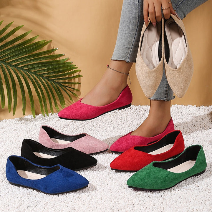 Damen nan spitze Ballerina-Slipper aus Veloursoptik mit gepolsterter Komfortinnensohle Drune