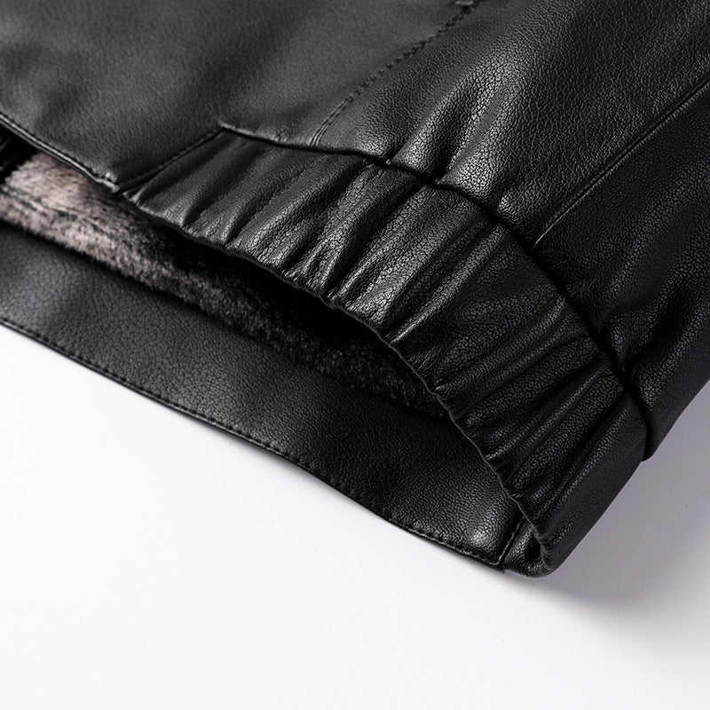 Herren Glattes Lederimitatjacke mit verdecktem Reißverschluss und Hemdkragen Drune