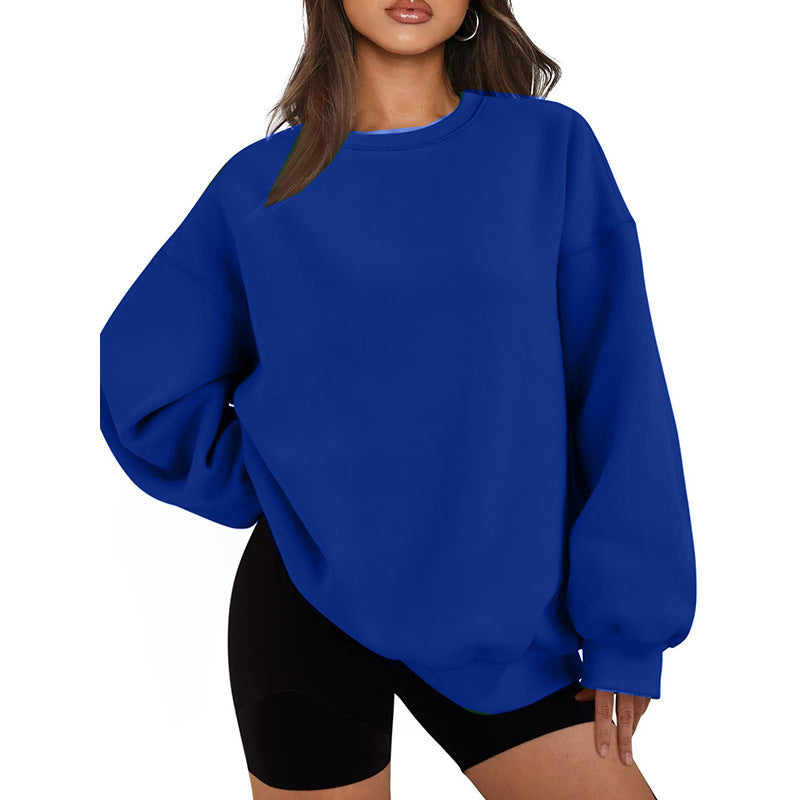 Damen nan Oversized Rundhals-Sweatshirt mit überschnittener Schulter, weichem Fleece-Innenfutter und gerippten Bündchen Drune