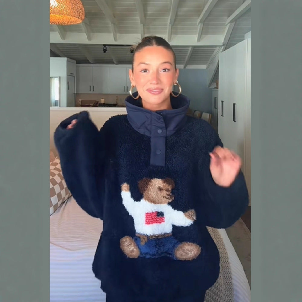 Damen Flauschiger Pullover mit einzigartigem Tiermotiv Drune
