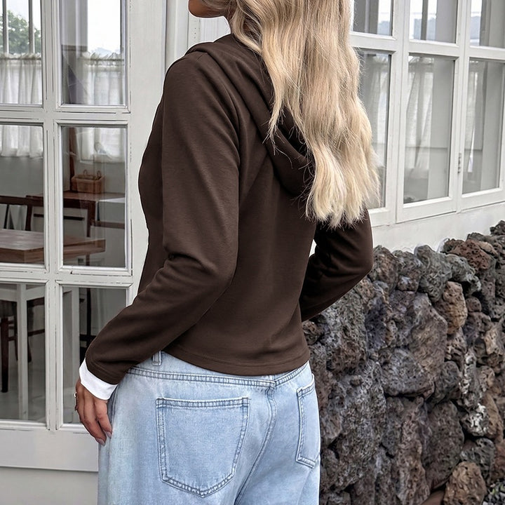 Damen Bequeme Sweatjacke mit Kapuze und Knöpfen Drune