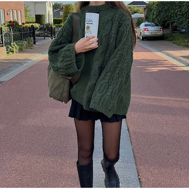 Damen Großer Strickpullover mit Zopfmuster Drune