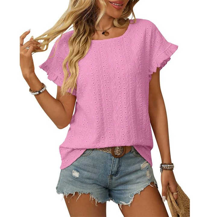 Damen Chiffonbluse mit Spitzenärmeln und feinem Lochmuster Drune