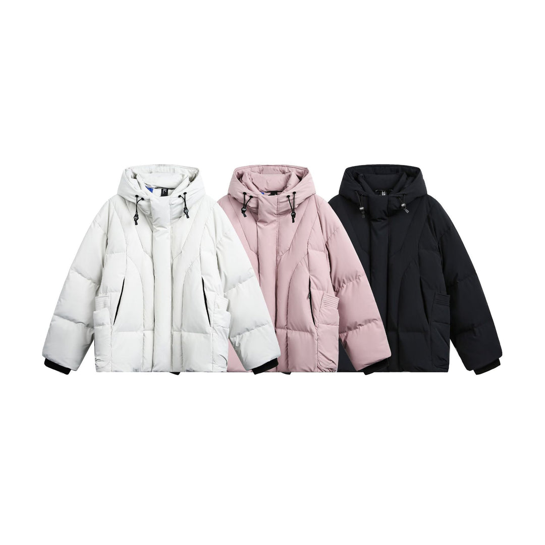 Damen weit geschnittener Steppparka mit hohem Kragen, Kapuze und Cargo-Taschen Drune
