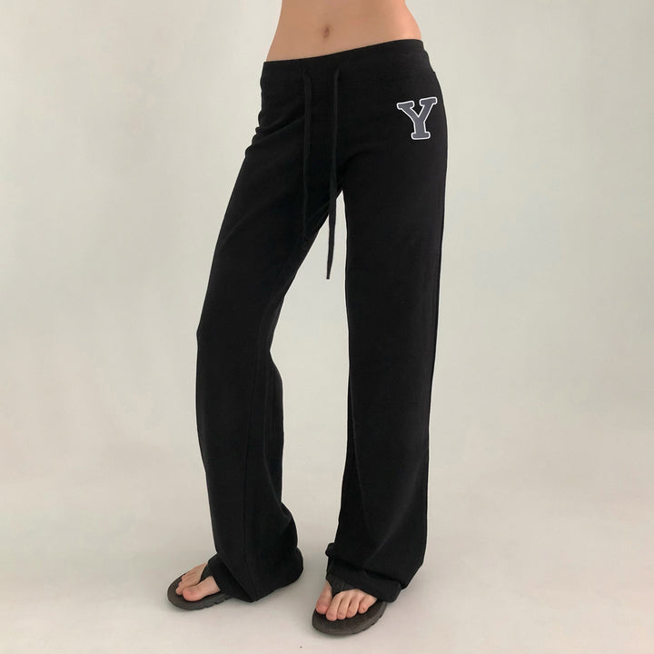 Damen Weiche High‑Waist Lounge‑Hose mit weitem Bein, Tunnelzug und dezentem Markenstick Drune