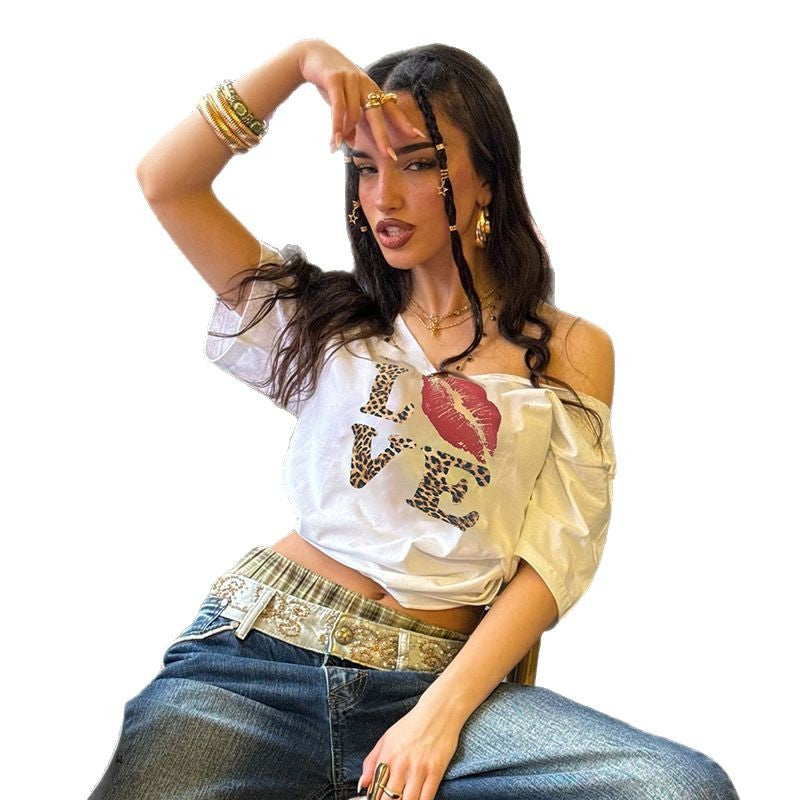 Damen T-Shirt mit tierischem Muster und auffälligem Druck Drune