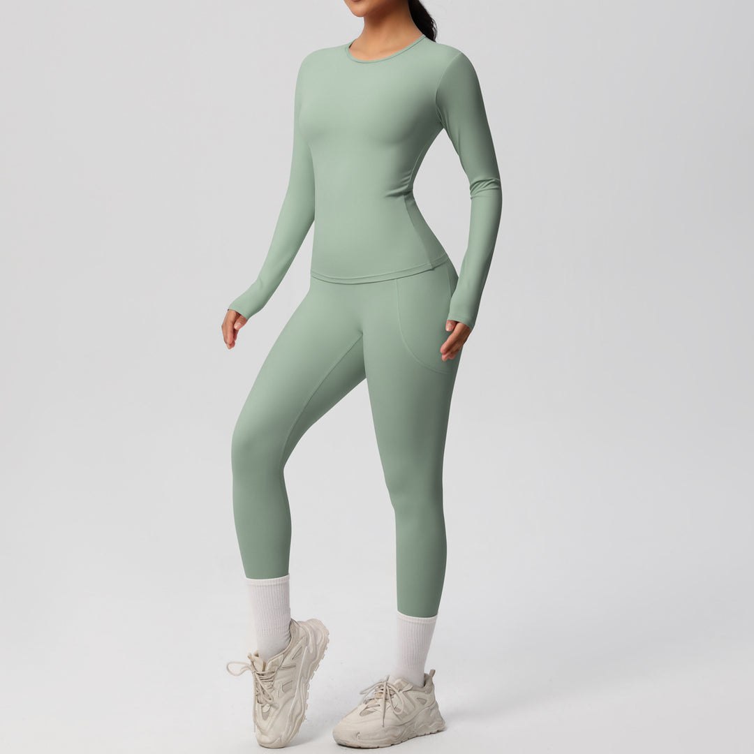 Damen Fitness-Oberteil und Hochbund-Leggings Set mit feuchtigkeitsableitender Technologie und ergonomischer Passform Drune