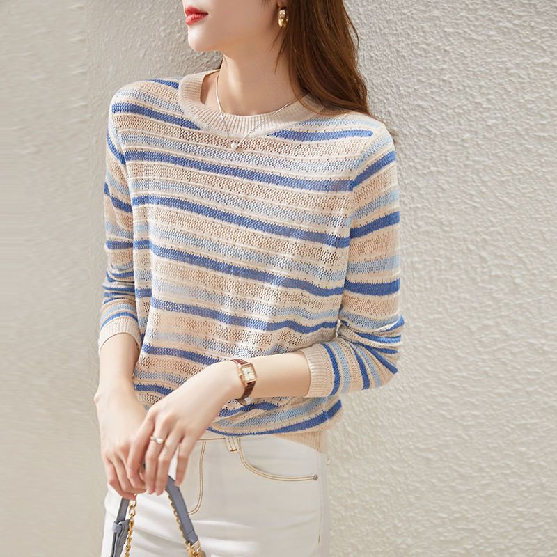 Damen lässiger Strickpullover mit Streifenmuster Drune