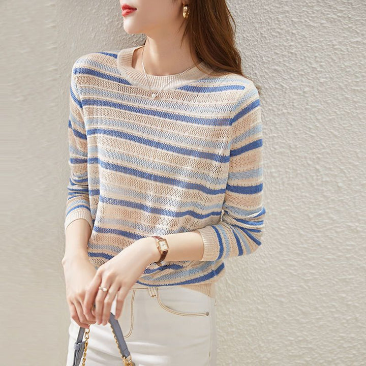 Damen lässiger Strickpullover mit Streifenmuster Drune