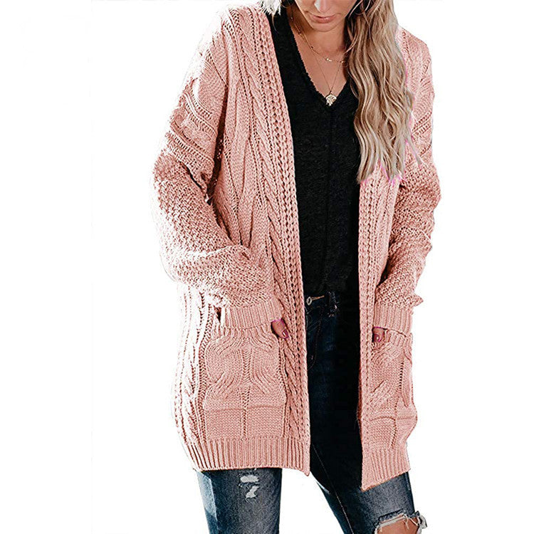 Damen Grobstrick Cardigan mit offenen Taschen und voluminösen Ärmeln Drune
