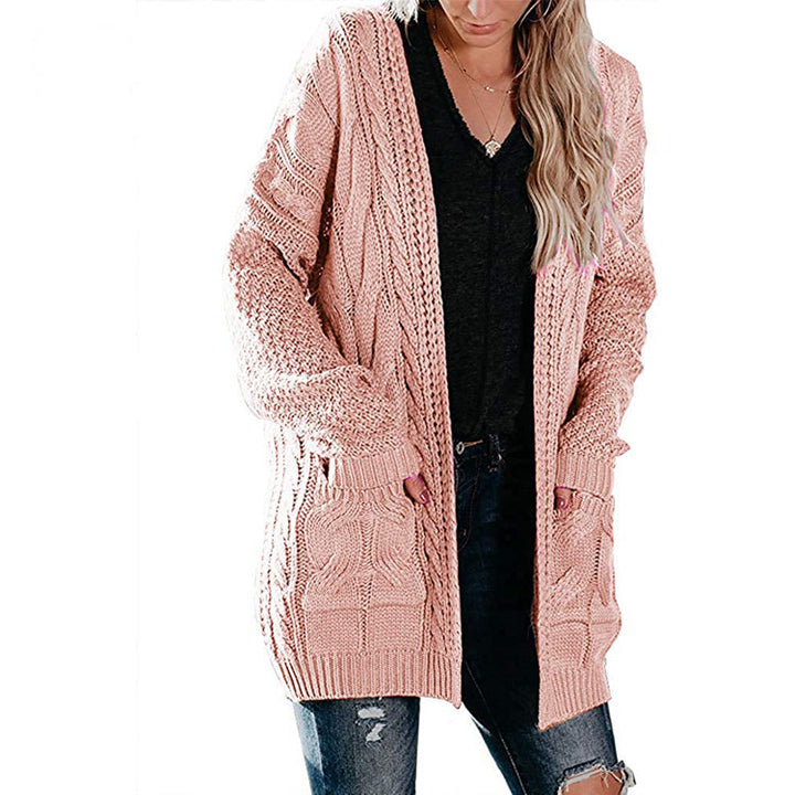 Damen Grobstrick Cardigan mit offenen Taschen und voluminösen Ärmeln Drune