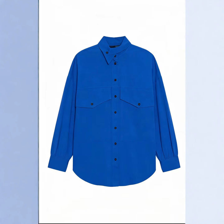 Damen Oversize-Hemdbluse mit großen Pattentaschen und verlängertem Saum Drune