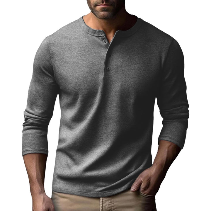 Herren Langarm-Henley-Shirt mit durchgehendem Knopfverschluss und softer Baumwollmischung Drune