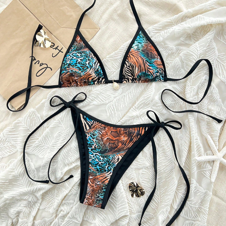 Damen Triangel-Bikini mit trendigem Animal-Print und verstellbaren Trägern Drune