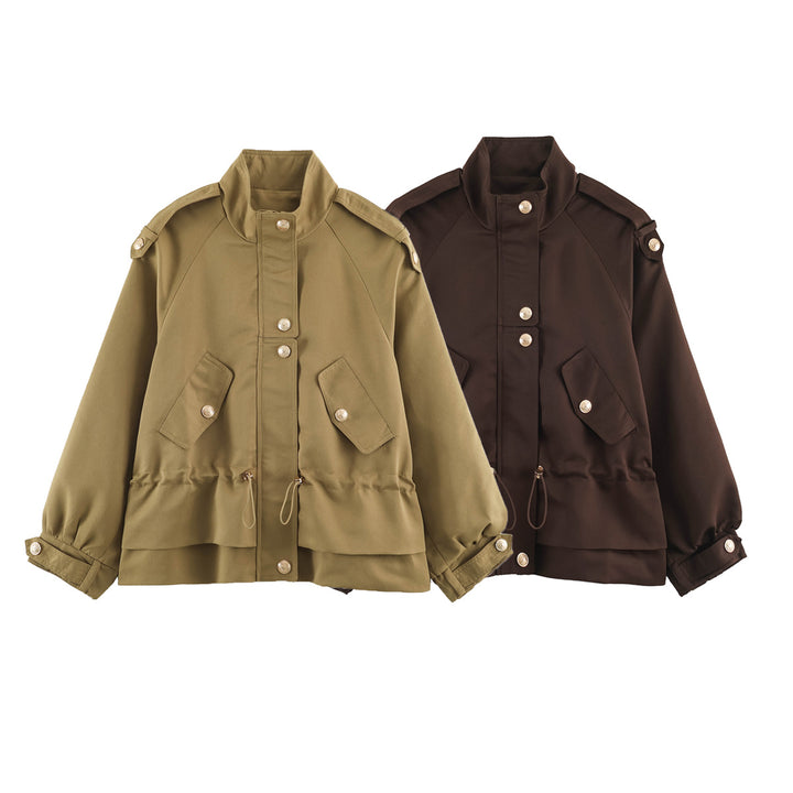 Damen 10+ kurze Utility-Jacke mit Taillenraffung, Stehkragen und Schulterklappen Drune