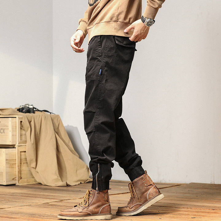 Herren Relaxed-Fit Canvas-Cargo-Jogger mit elastischem Tunnelzugbund, aufgesetzten Fronttaschen und Reißverschluss-Bündchen Drune
