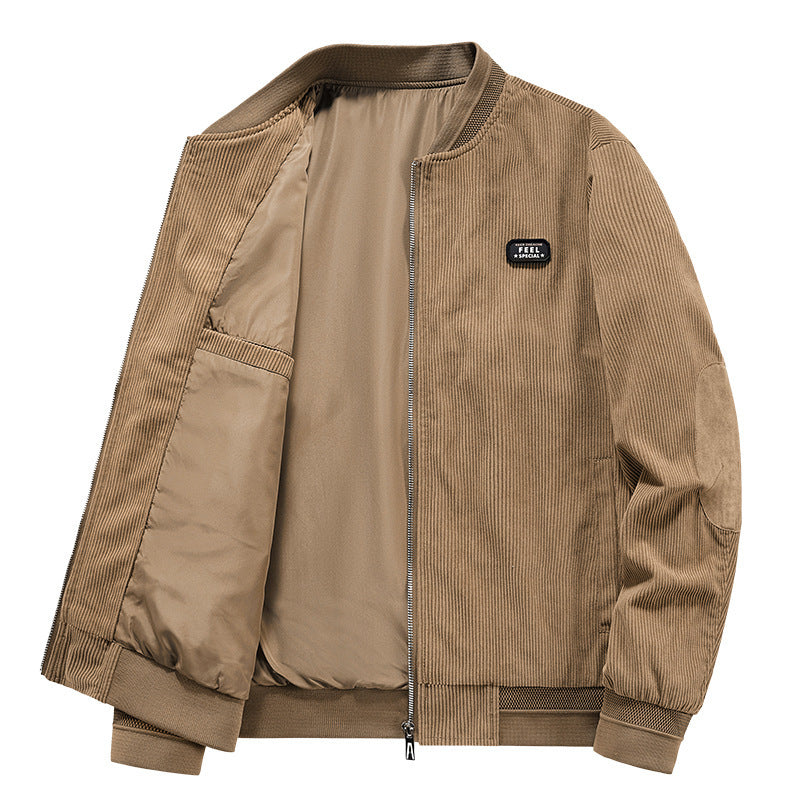 Herren Cordblouson im Bomberstil mit Ellbogenpatches, gefüttertem Innenlayer und Badge-Detail Drune