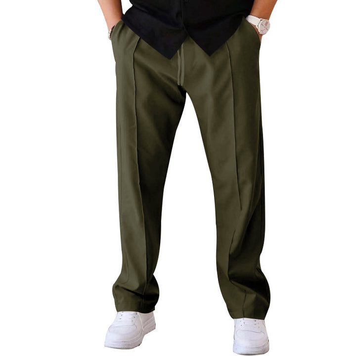 Herren Gerade geschnittene Freizeit-Hose mit Bundzug, Bügelfalte und Eingrifftaschen Drune