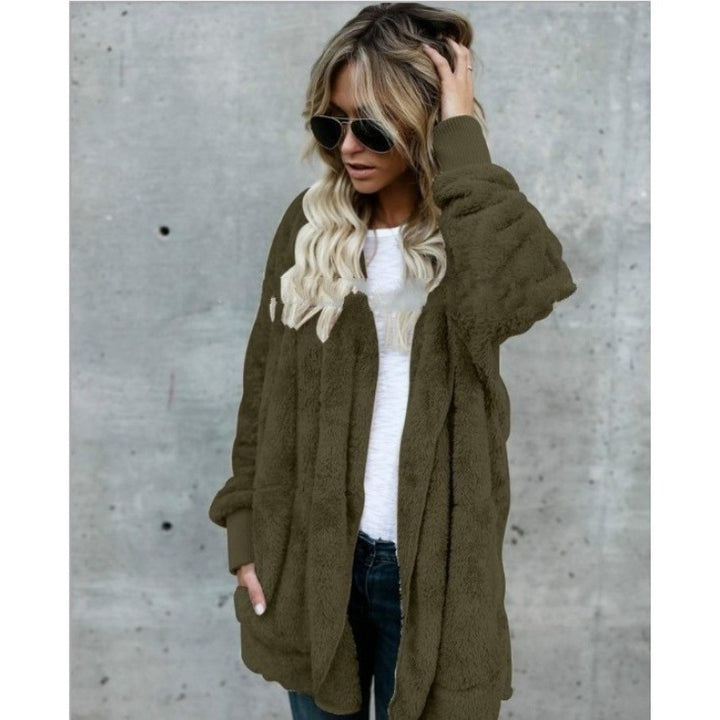 Damen Kuschelige Teddy‑Fleece‑Cardigan mit Kapuze, Oversize‑Schnitt und aufgesetzten Taschen Drune