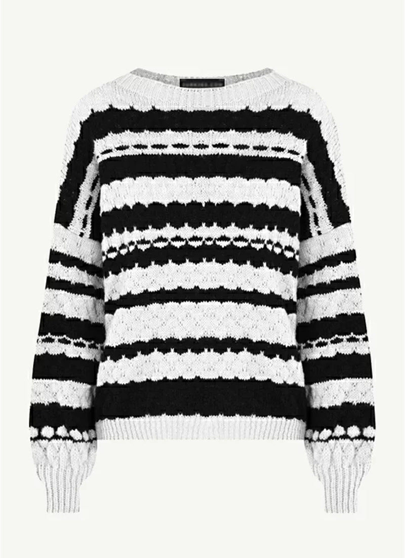 Damen gemütlicher Strickpullover mit modernem Zopfmuster und grafischen Akzenten Drune