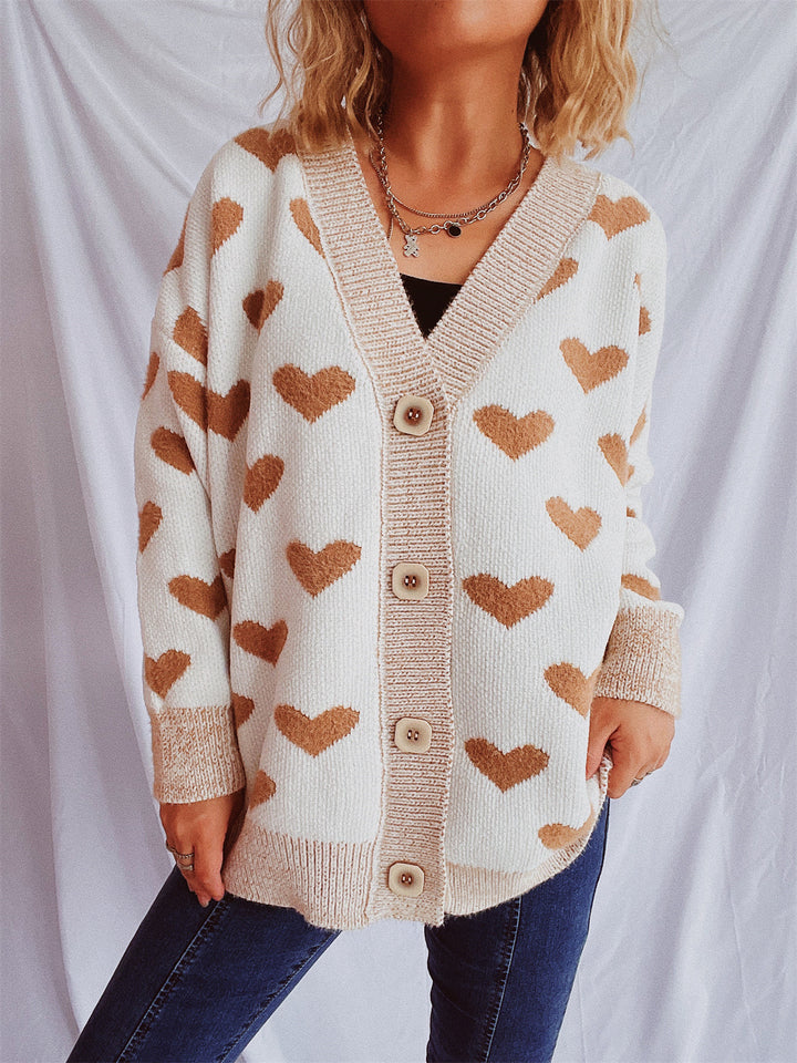 Damen Strickjacke mit herzförmigem Muster und knöpfbarem Design Drune