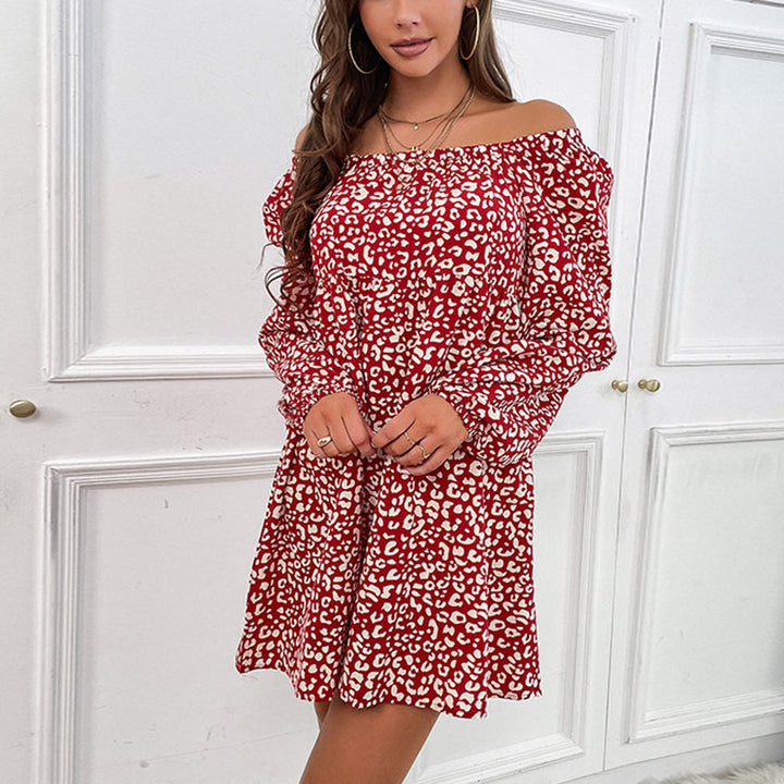 Damen Schulterfreies Babydoll‑Minikleid mit Animalprint, gerafftem Oberteil und langen Ärmeln Drune