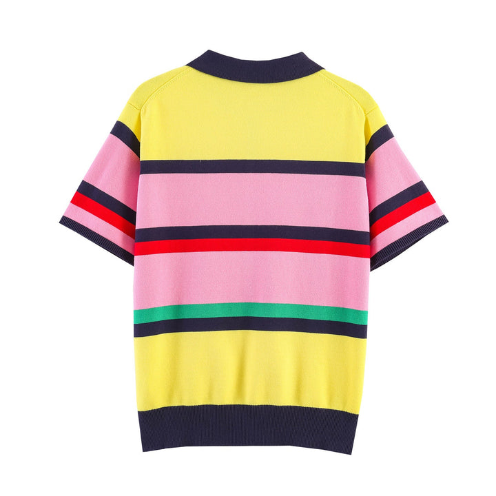 Damen Kurzarm Polo-Shirt mit buntem Streifenmuster Drune