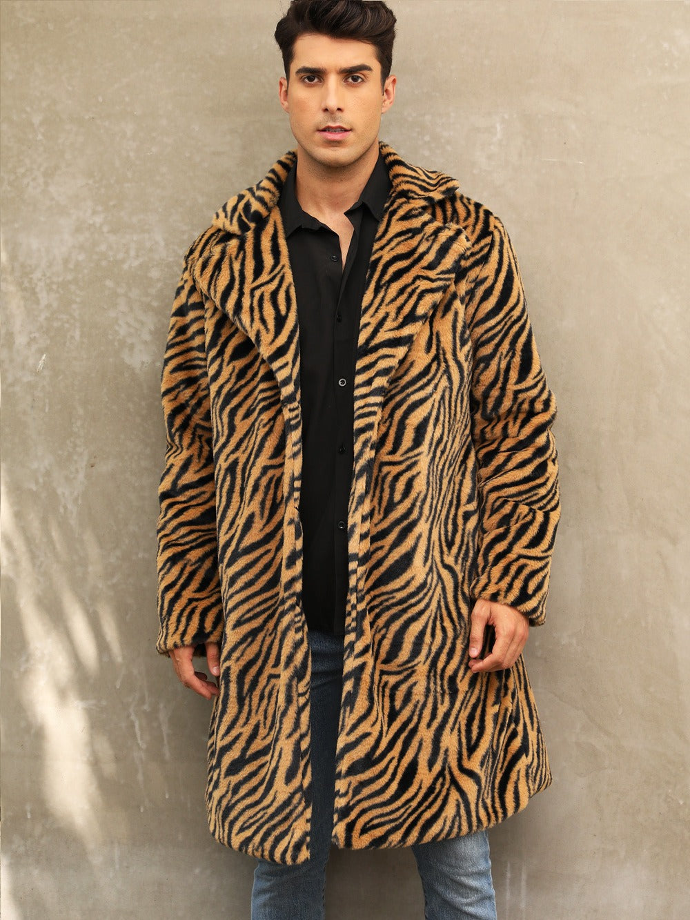 Herren Modischer und bequemer Zebra-Fellmantel Drune