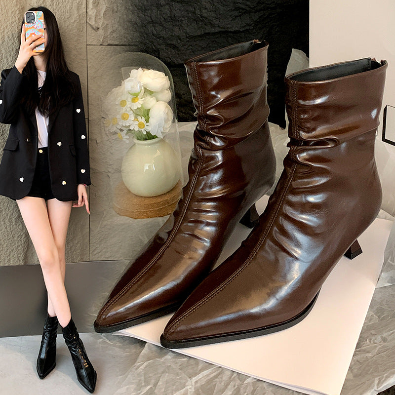 Damen elegante Stiefeletten mit spitzem Zehenbereich und lässigem Schlupfdesign Drune
