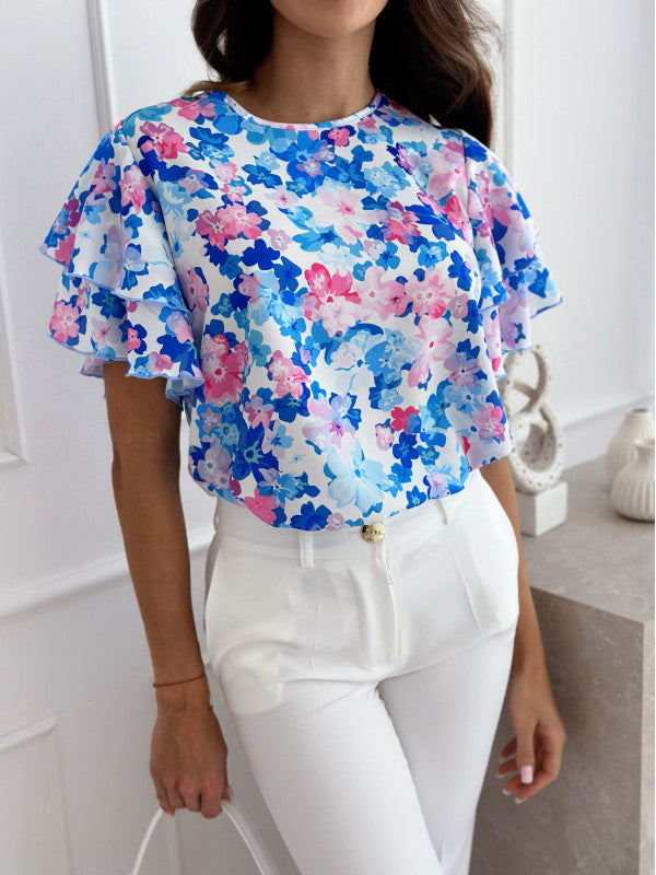 Damen Blusenshirt mit voluminösen Rüschenärmeln und floralem Design Drune