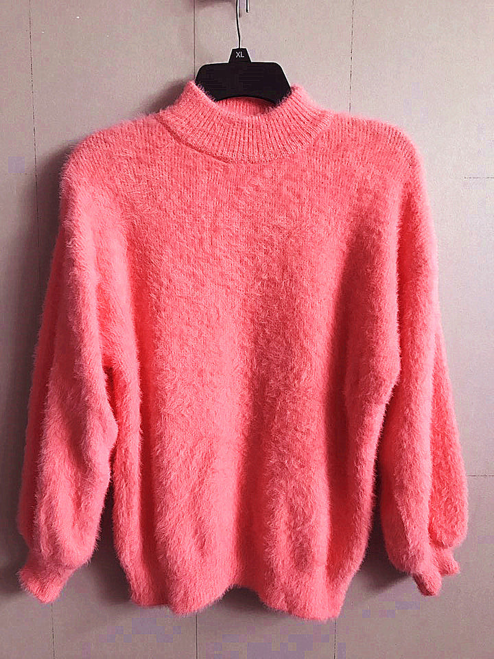 Damen Flauschiger Mohair-Mix Pullover mit Stehkragen und Oversize-Silhouette Drune