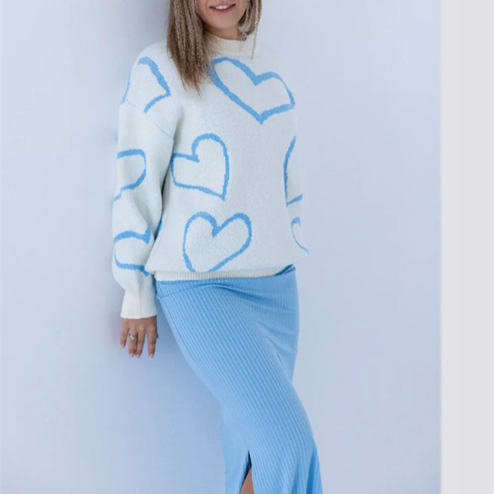 Damen Kuscheliger Jacquard-Pullover mit Herzmotiv und lockerer Oversize-Passform Drune