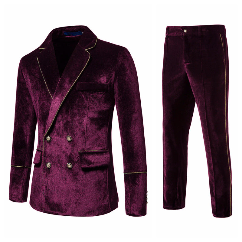 Herren Samtanzug mit goldenen Details und klassischem Revers Drune