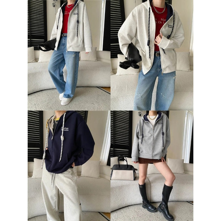 Damen lässiger Kapuzenpullover mit modernem Reißverschluss und seitlichen Taschen Drune
