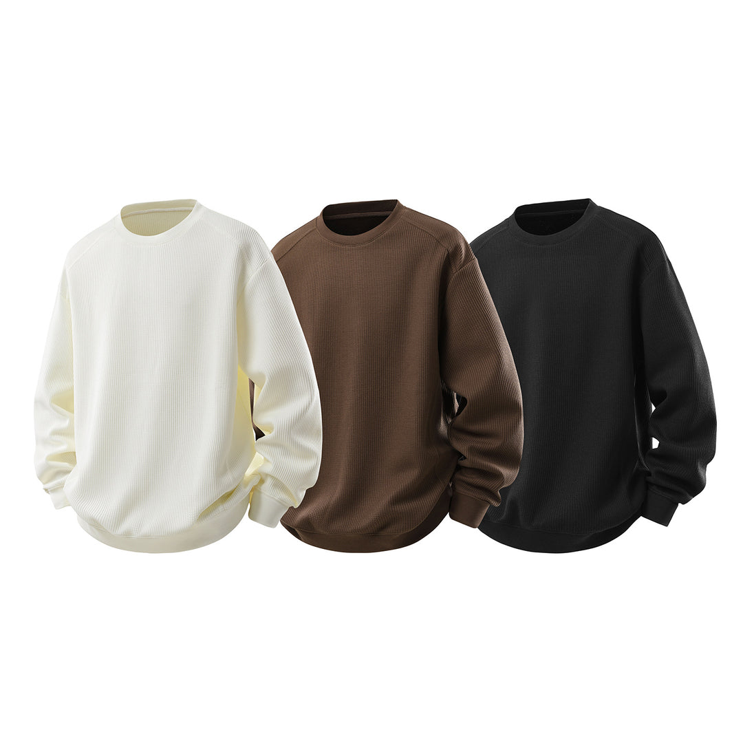 Herren Waffelstrick Rundhals‑Sweatshirt mit relaxed Fit und gerippten Bündchen Drune
