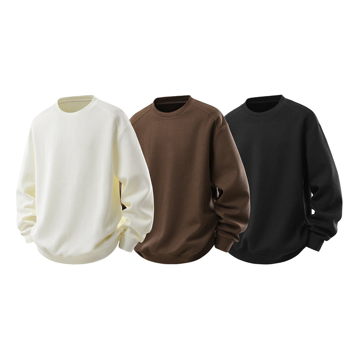 Herren Waffelstrick Rundhals‑Sweatshirt mit relaxed Fit und gerippten Bündchen Drune