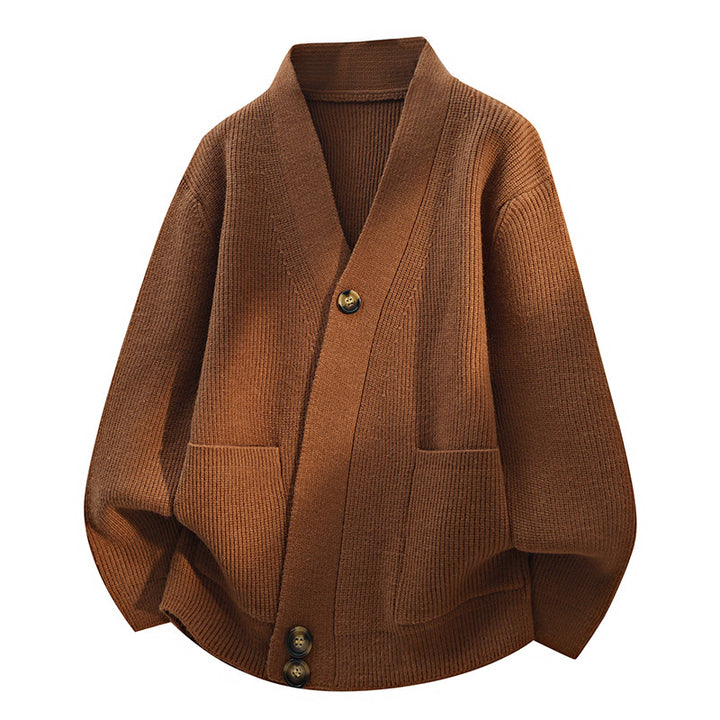 Damen Oversize-Strickjacke mit großem V-Ausschnitt, aufgesetzten Taschen & Holzknöpfen Drune