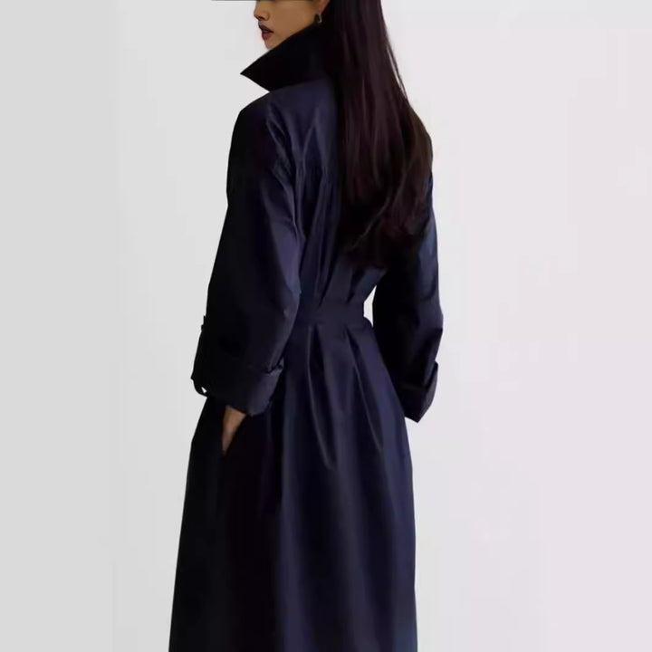 Damen Langärmliges Hemdblusen‑Maxikleid mit strukturierter Schulterpasse und Bindegürtel Drune