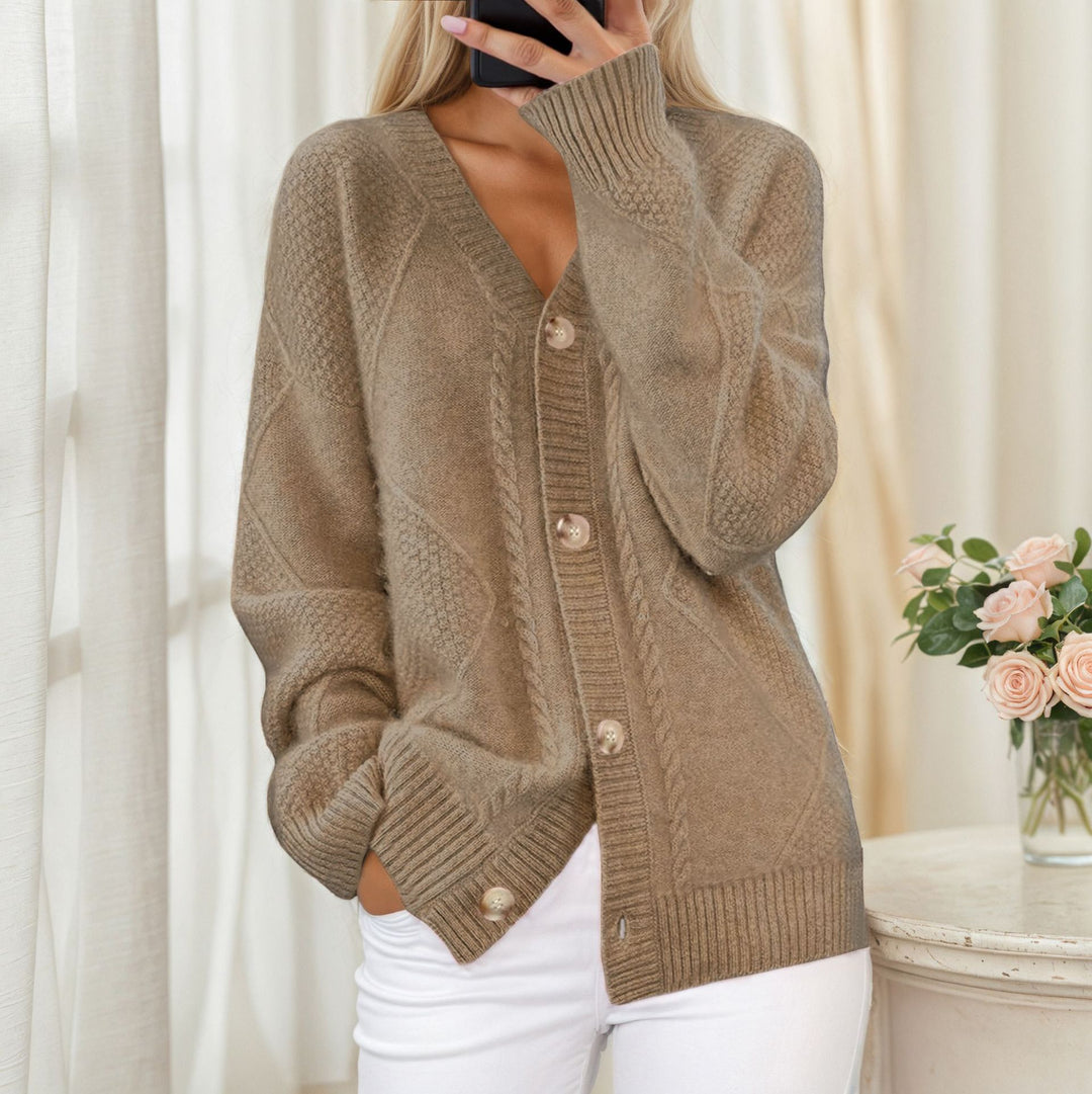 Damen nan oversize Strickcardigan mit V-Ausschnitt und Perlmuttknöpfen Drune