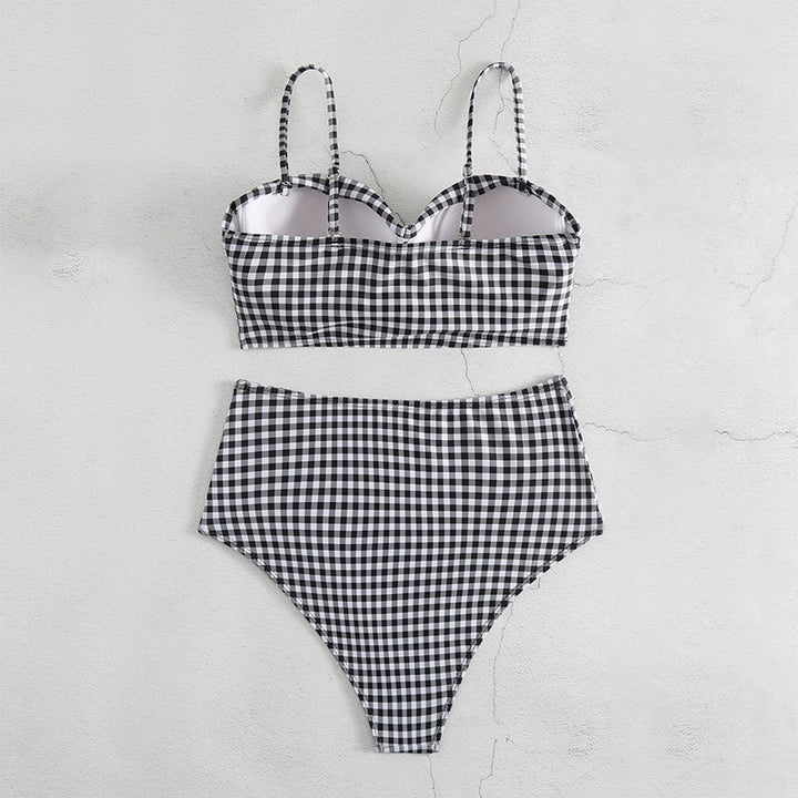 Damen Hochgeschnittener Karo-Bikini mit gepolstertem Oberteil Drune