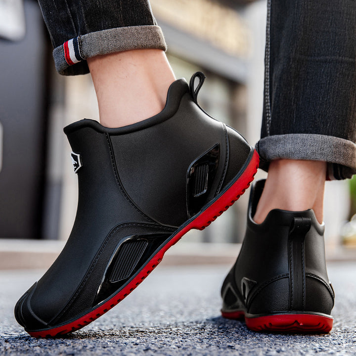 Herren Slip-On Kurzschaft-Gummiregenstiefelette mit griffiger Kontrastlaufsohle Drune