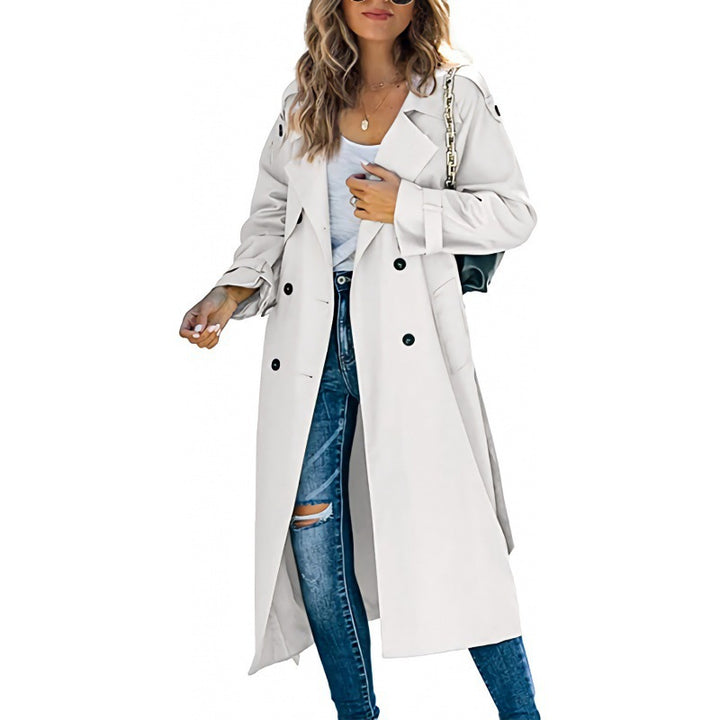 Damen eleganter Trenchcoat mit doppelt Reihe Knopfverschluss und Taillengürtel Drune