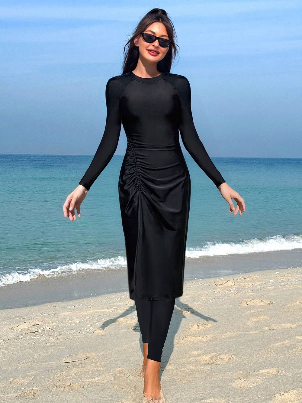 Damen Eleganter Langarm-Badeanzug mit figurbetonendem Design Drune