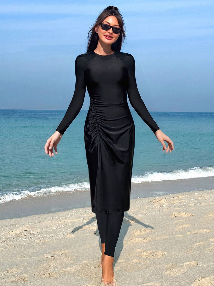 Damen Eleganter Langarm-Badeanzug mit figurbetonendem Design Drune
